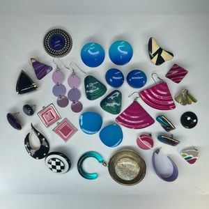 Vintage 80s 90s JEWELRY LOT 7 PAIR PIERCED VARIOUS SINGLE PINK BLUE GEOMETRIC
